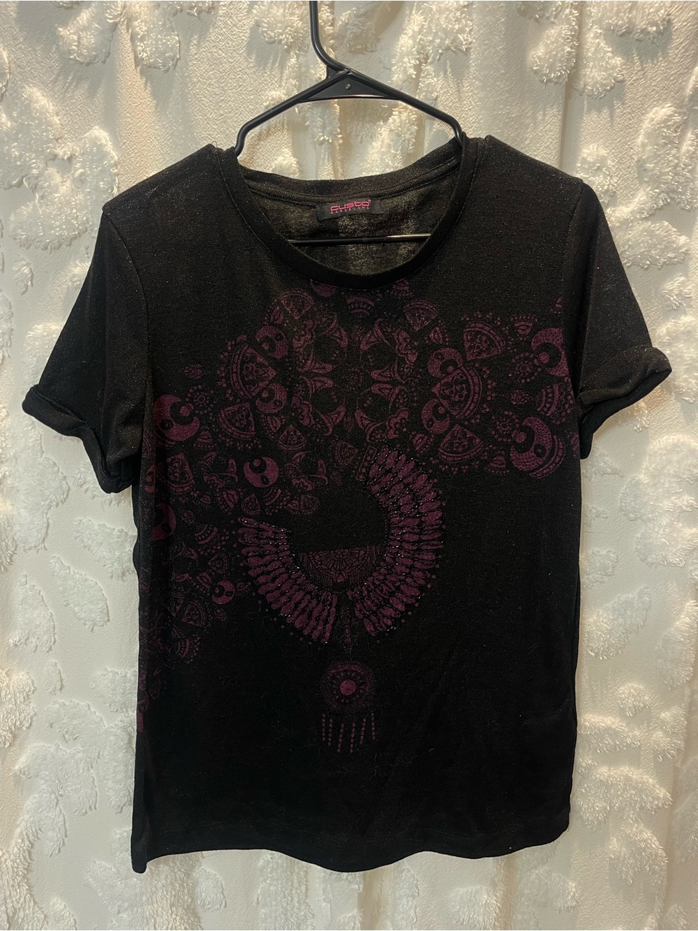 Custo Barcelona sparkle black & purple skull tee with black rhinestone